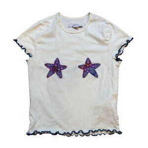 Kimchi Blue Urban Outfitters Yellow Starfish Baby Tee M Ruffled Hem & Sleeves